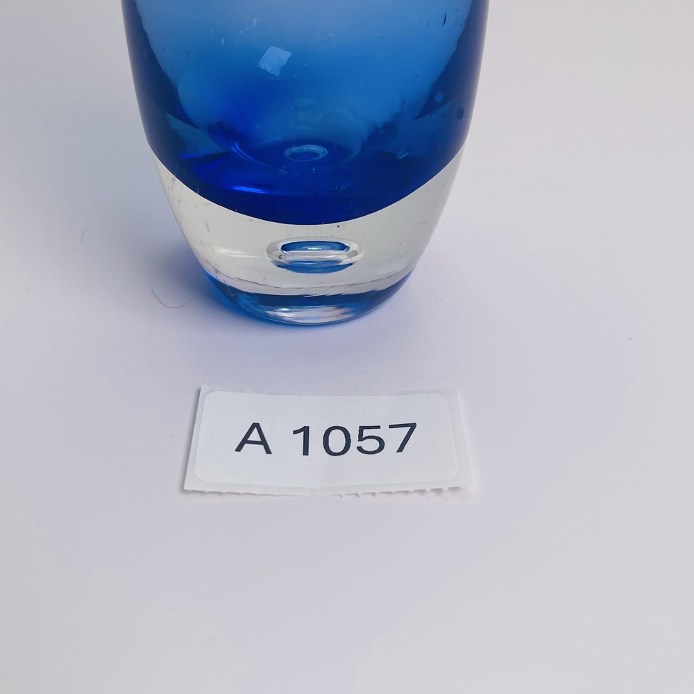 Cobalt Blue Clear Bottom Glass Vase Hand Blown Controlled Bubble VIDEO - Picture 7 of 7
